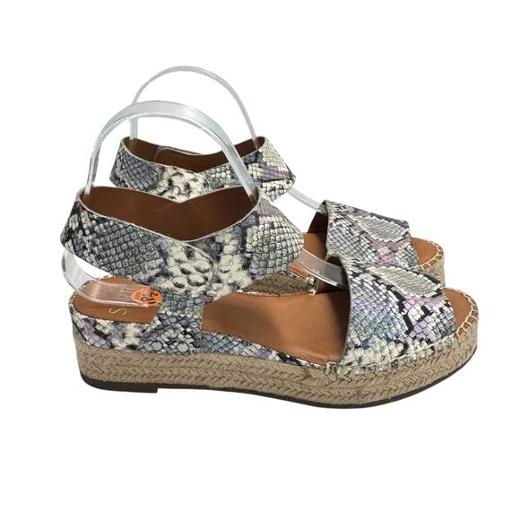 Franco Sarto Oak Metallic Leather Reptile Snake Platform Wedge Espadrille Sandal - Picture 6 of 10